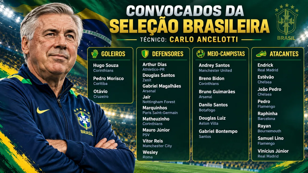 Ancelotti faz primeira convocação do Brasil após a Copa