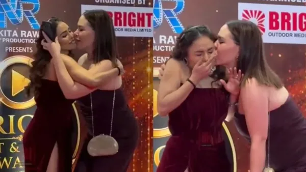 Atriz indiana é beijada à força por fã e chora durante evento