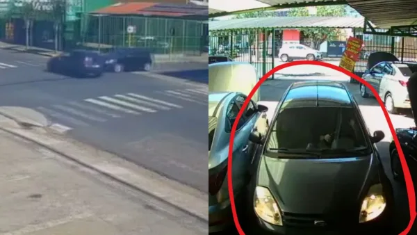 Carro é lançado após batida e termina em vaga de estacionamento em Bauru, SP