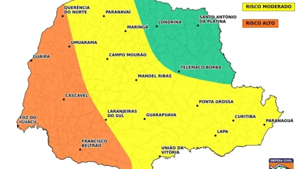 Defesa Civil alerta para temporais e ventos acima de 100 km/h no Paraná